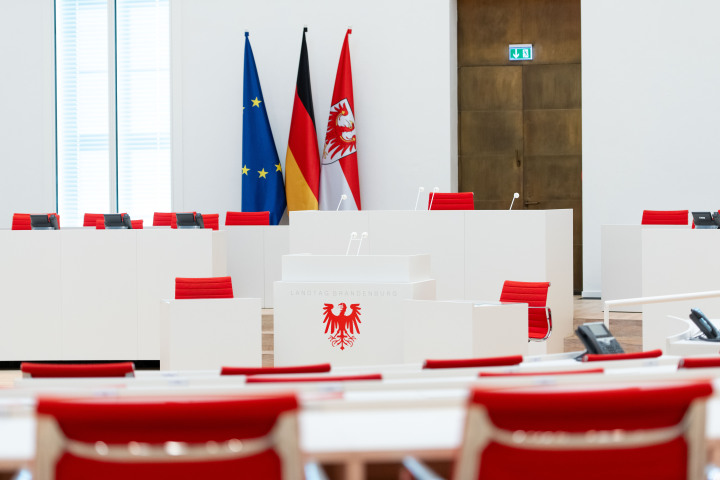 Roter Adler am Rednerpult im Plenarsaal