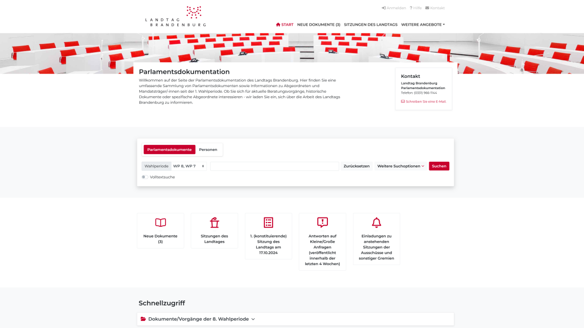 Startseite der Parlamentsdokumentation des Landtages Brandenburg